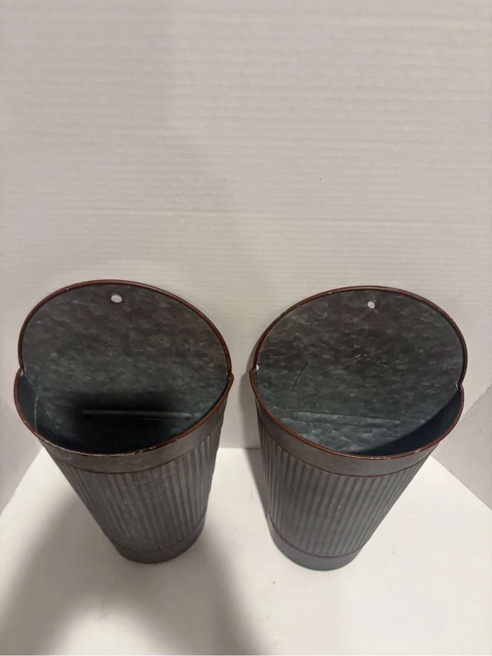 Kirklands Galvanized Gray Ribbed Wall Vases - Set of 2